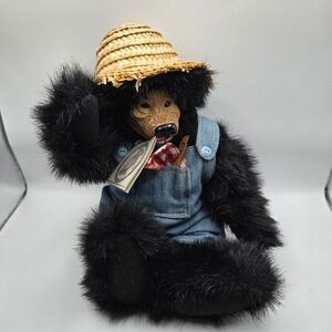 Kimbearly's Originals A&A Black Bear Bubba Plush Doll Straw Hat Home Decor‎